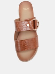 Novo Brown Wide Fit SEZZADIO Double Strap Buckle Mule Espadrille Sandals - Image 5 of 6