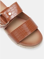 Novo Brown Wide Fit SEZZADIO Double Strap Buckle Mule Espadrille Sandals - Image 6 of 6