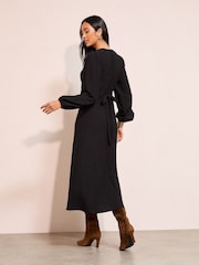 Friends Like These Black Textured Jersey V-Neck Long Sleeve Midi Dress - Image 4 of 4