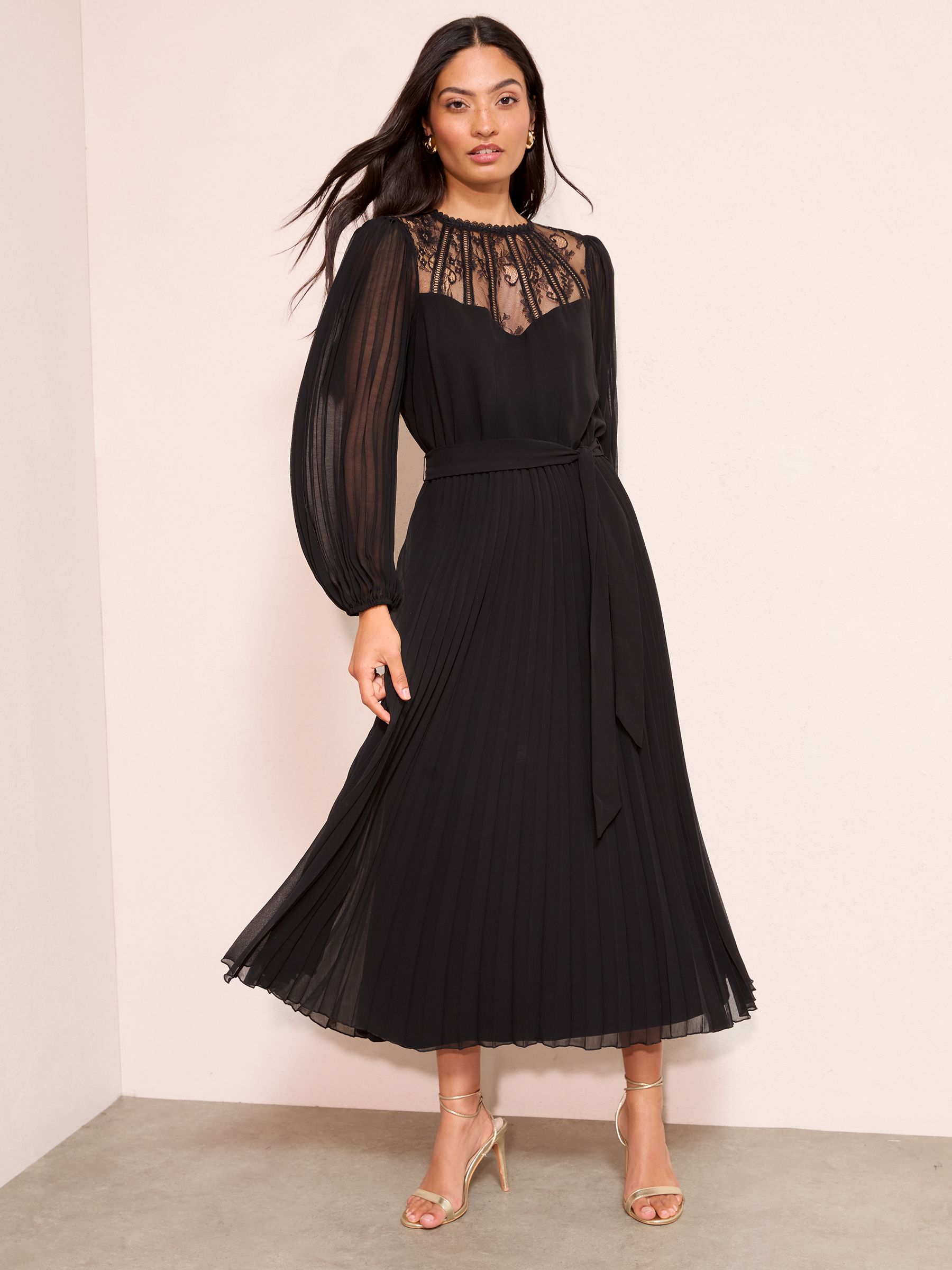 Buy Friends Like These Black Lace Yoke Long Sleeve Pleated Chiffon