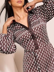 Friends Like These Purple Geo Long Sleeve Printed Shirt Mini Dress - Image 2 of 4