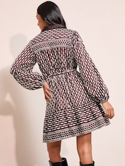 Friends Like These Purple Geo Long Sleeve Printed Shirt Mini Dress - Image 4 of 4