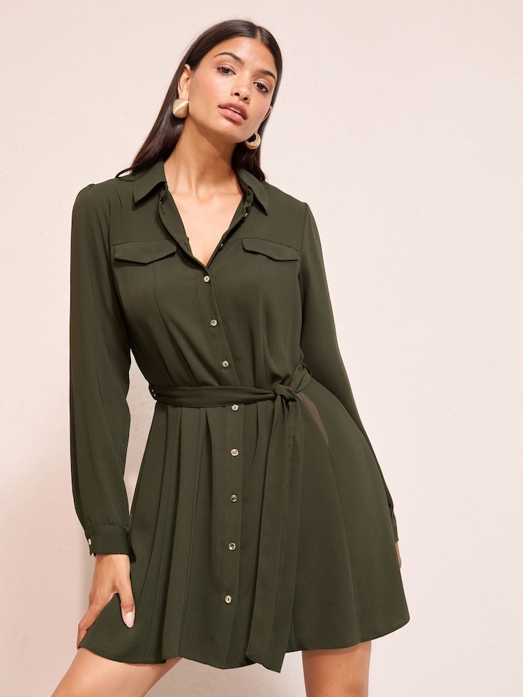 olive green button front dress Sail to Sable Olive Button Front Shirt Dress Olive / L / F25217G main image 1
