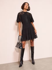 Friends Like These Black Lace Insert Flutter sleeve Mini Dress - Image 2 of 5