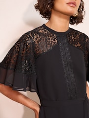 Friends Like These Black Lace Insert Flutter sleeve Mini Dress - Image 4 of 5