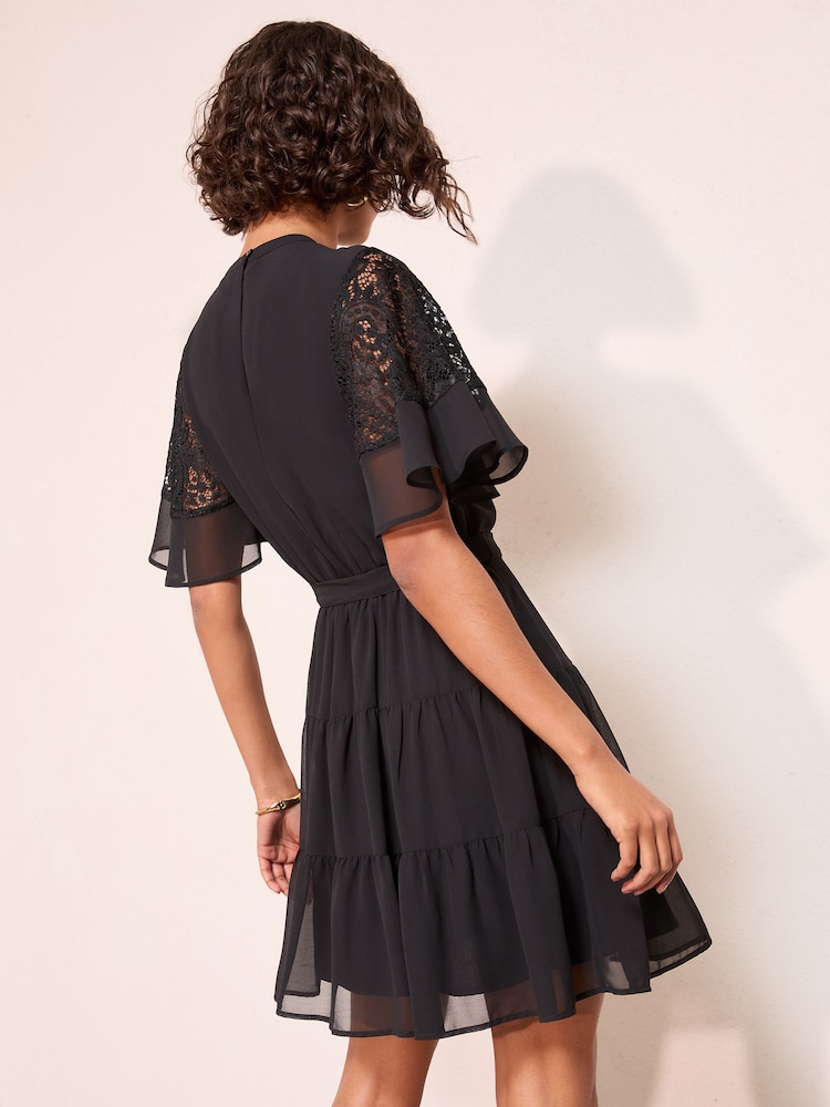 Friends Like These Black Lace Insert Flutter sleeve Mini Dress - Image 5 of 5