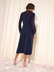 Friends Like These Navy Blue Chiffon Scuba Sequin Trim Midi Dress - Image 5 of 5
