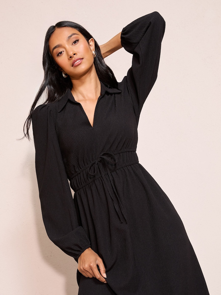 Friends Like These Black V-Neck Collar Long Sleeve Textured Jersey Midi Dress - Image 2 of 4 Friends Like These Black V-Neck Collar Long Sleeve Textured Jersey Midi Dress - Image 2 of 4