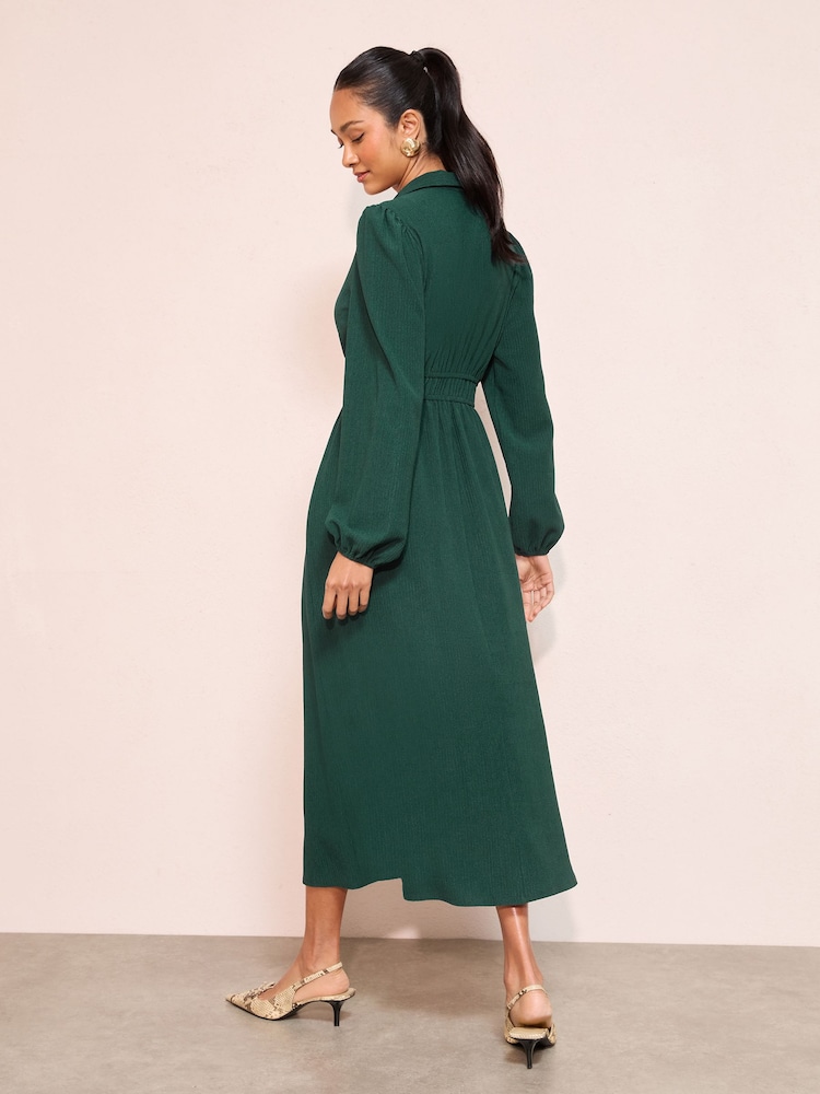 Friends Like These Green V-Neck Collar Long Sleeve Textured Jersey Midi Dress - Image 4 of 4 Friends Like These Green V-Neck Collar Long Sleeve Textured Jersey Midi Dress - Image 4 of 4
