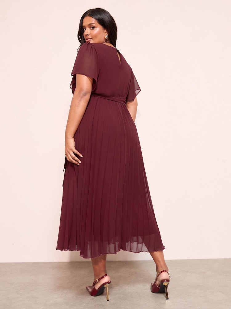 Friends Like These Burgundy Red Curve Angel Sleeve Chiffon Pleat Midi Dress - Image 4 of 4 Friends Like These Burgundy Red Curve Angel Sleeve Chiffon Pleat Midi Dress - Image 4 of 4
