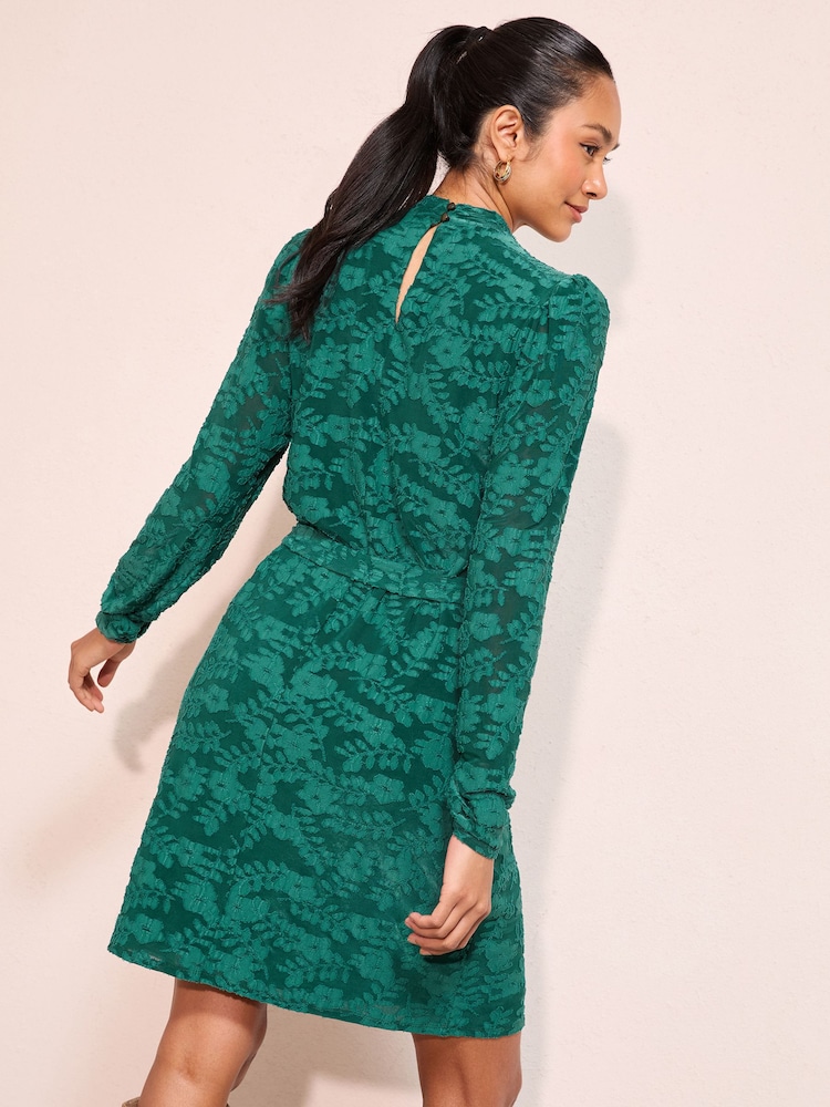 Womens Friends Like These Green Floral Burnout Long Sleeve Mini Dress US 14
