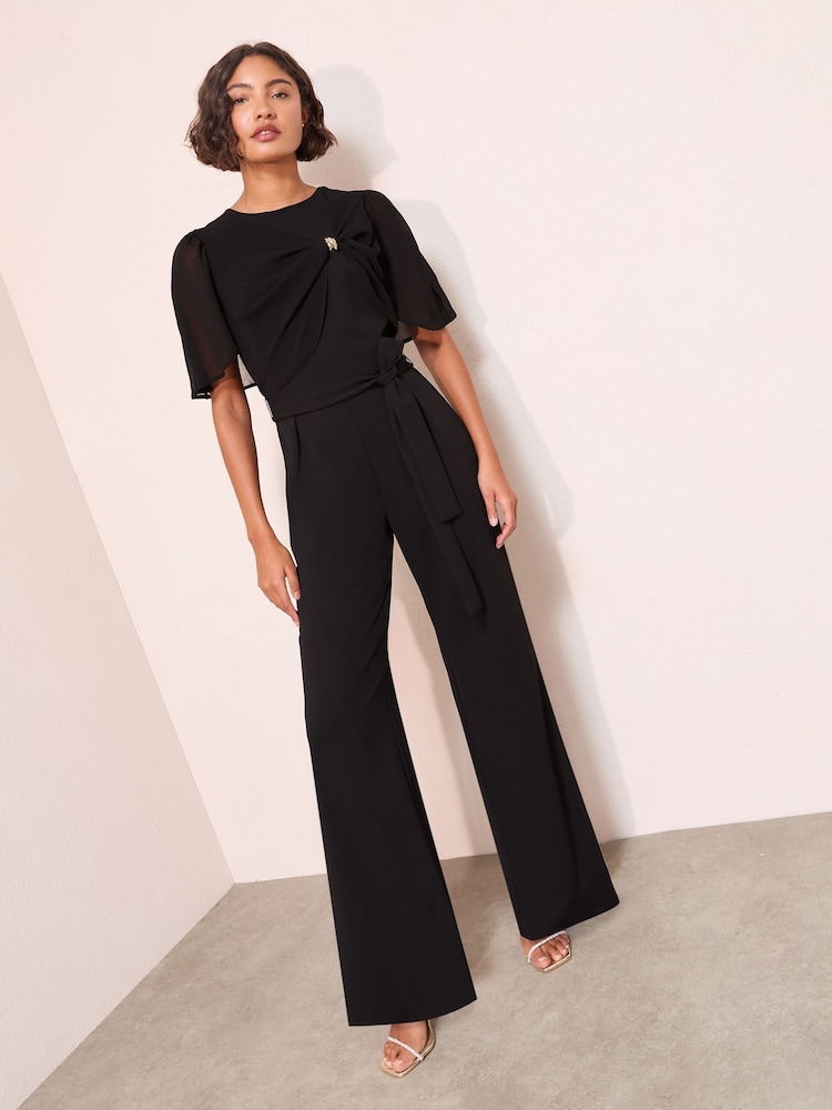 Friends Like These Navy Petite Scuba Jumpsuit With Chiffon Overlay - Image 1 of 5