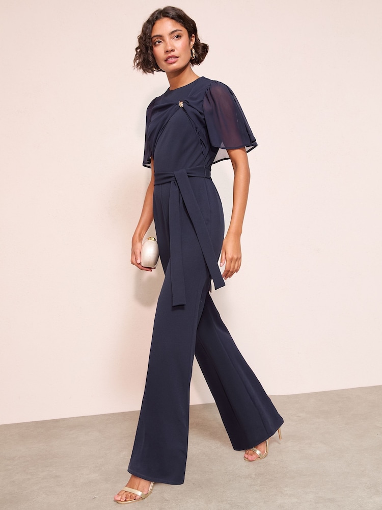 Friends Like These Navy Scuba Jumpsuit With Chiffon Overlay - Image 1 of 4