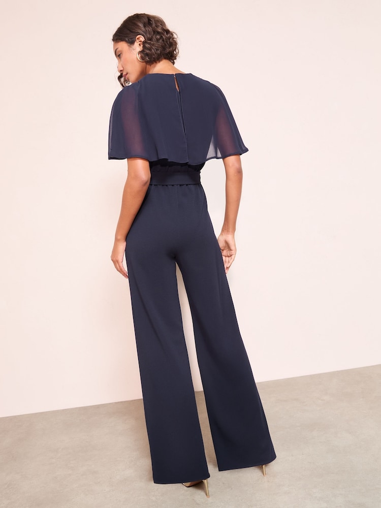 Friends Like These Navy Scuba Jumpsuit With Chiffon Overlay - Image 2 of 4