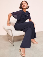 Friends Like These Navy Scuba Jumpsuit With Chiffon Overlay - Image 3 of 4