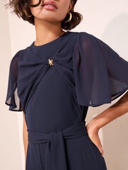 Friends Like These Navy Scuba Jumpsuit With Chiffon Overlay - Image 4 of 4