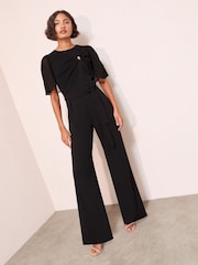 Friends Like These Black Scuba Jumpsuit With Chiffon Overlay - Image 1 of 5