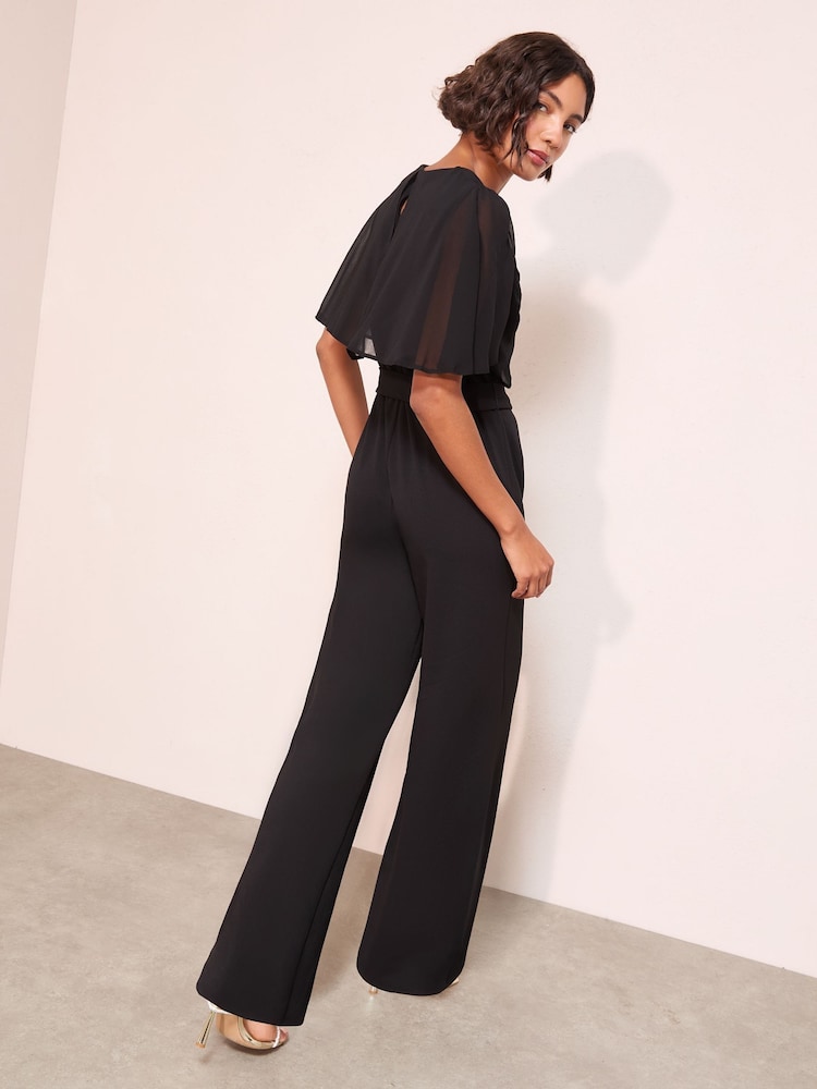 Friends Like These Black Scuba Jumpsuit With Chiffon Overlay - Image 2 of 5