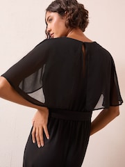 Friends Like These Black Scuba Jumpsuit With Chiffon Overlay - Image 3 of 5