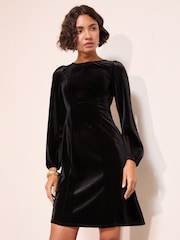 Friends Like These Black Petite Long Sleeve Velvet Bow Back Mini Dress - Image 4 of 4