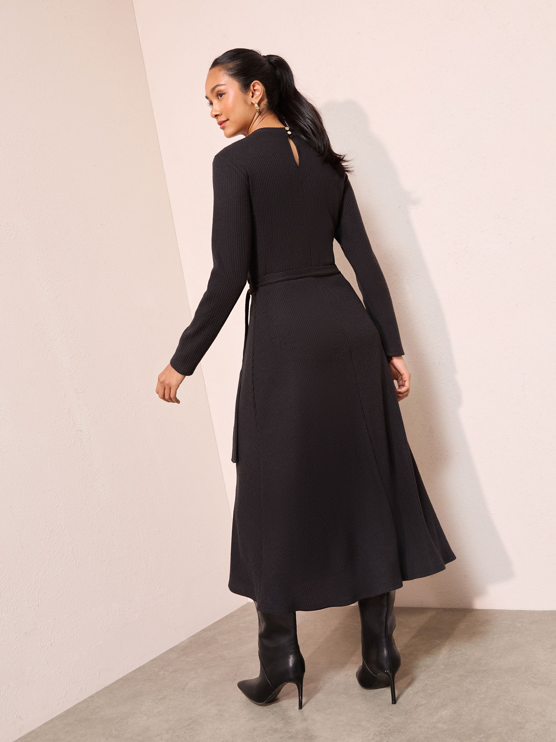 Buy Friends Like These Black Petite Long Sleeve Belted Cosy Midi