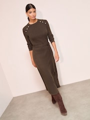 Friends Like These Chocolate Brown Petite Long Sleeve Belted Cosy Mini Dress - Image 4 of 5
