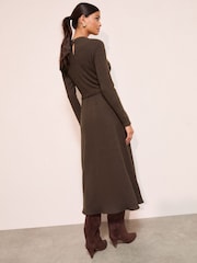 Friends Like These Chocolate Brown Petite Long Sleeve Belted Cosy Mini Dress - Image 5 of 5