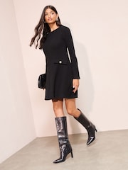 Friends Like These Black Petite Long Sleeve Pocket Detail Cosy Mini Dress - Image 3 of 5