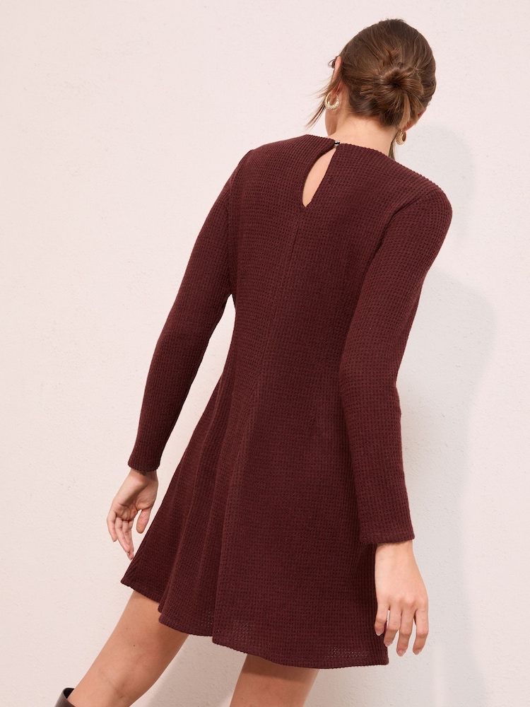 Friends Like These Burgundy Red Petite Long Sleeve Pocket Detail Cosy Mini Dress - Image 2 of 4
