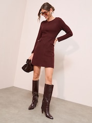Friends Like These Burgundy Red Petite Long Sleeve Pocket Detail Cosy Mini Dress - Image 3 of 4