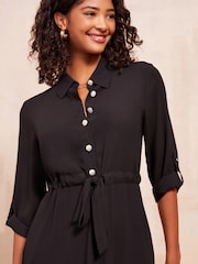 Friends Like These Black Petite Long Sleeve Button Through Midi Shirt Dress - Image 2 of 4