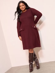 Friends Like These Berry Red Curve Long Sleeve Pocket Detail Cosy Mini Dress - Image 2 of 4
