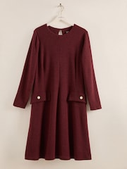 Friends Like These Berry Red Curve Long Sleeve Pocket Detail Cosy Mini Dress - Image 5 of 5