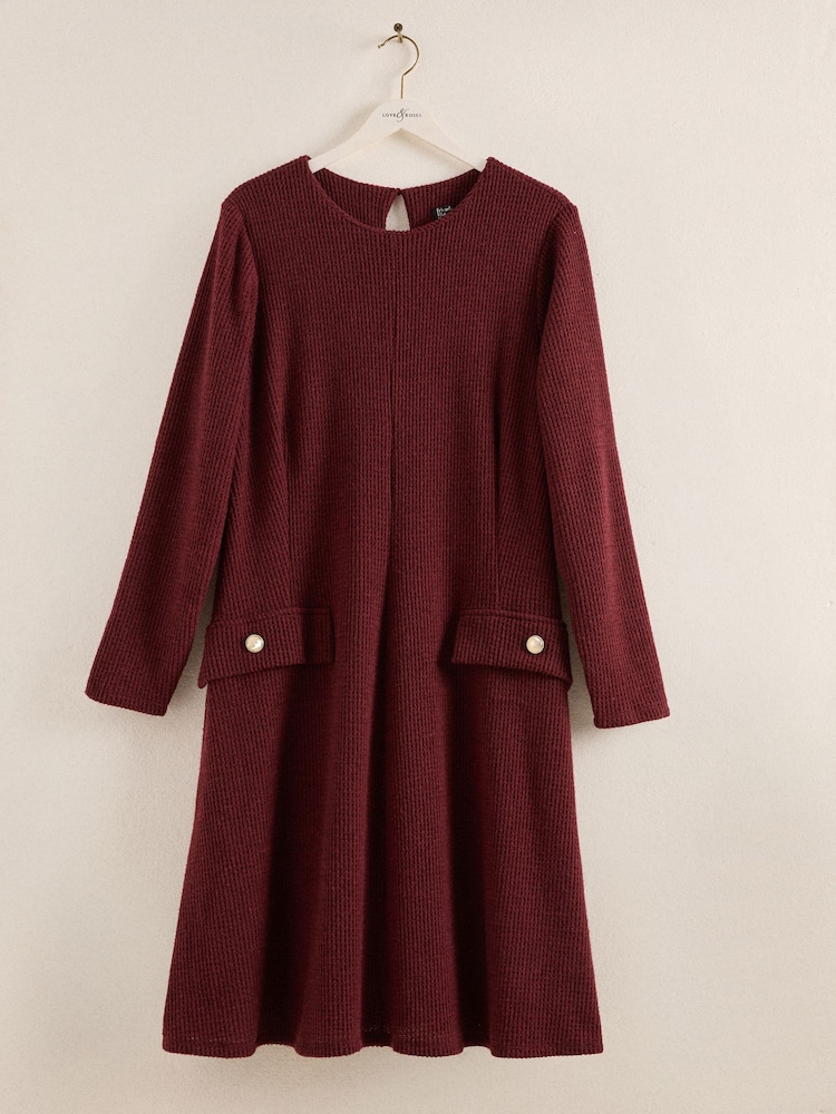 Friends Like These Berry Red Curve Long Sleeve Pocket Detail Cosy Mini Dress - Image 5 of 5