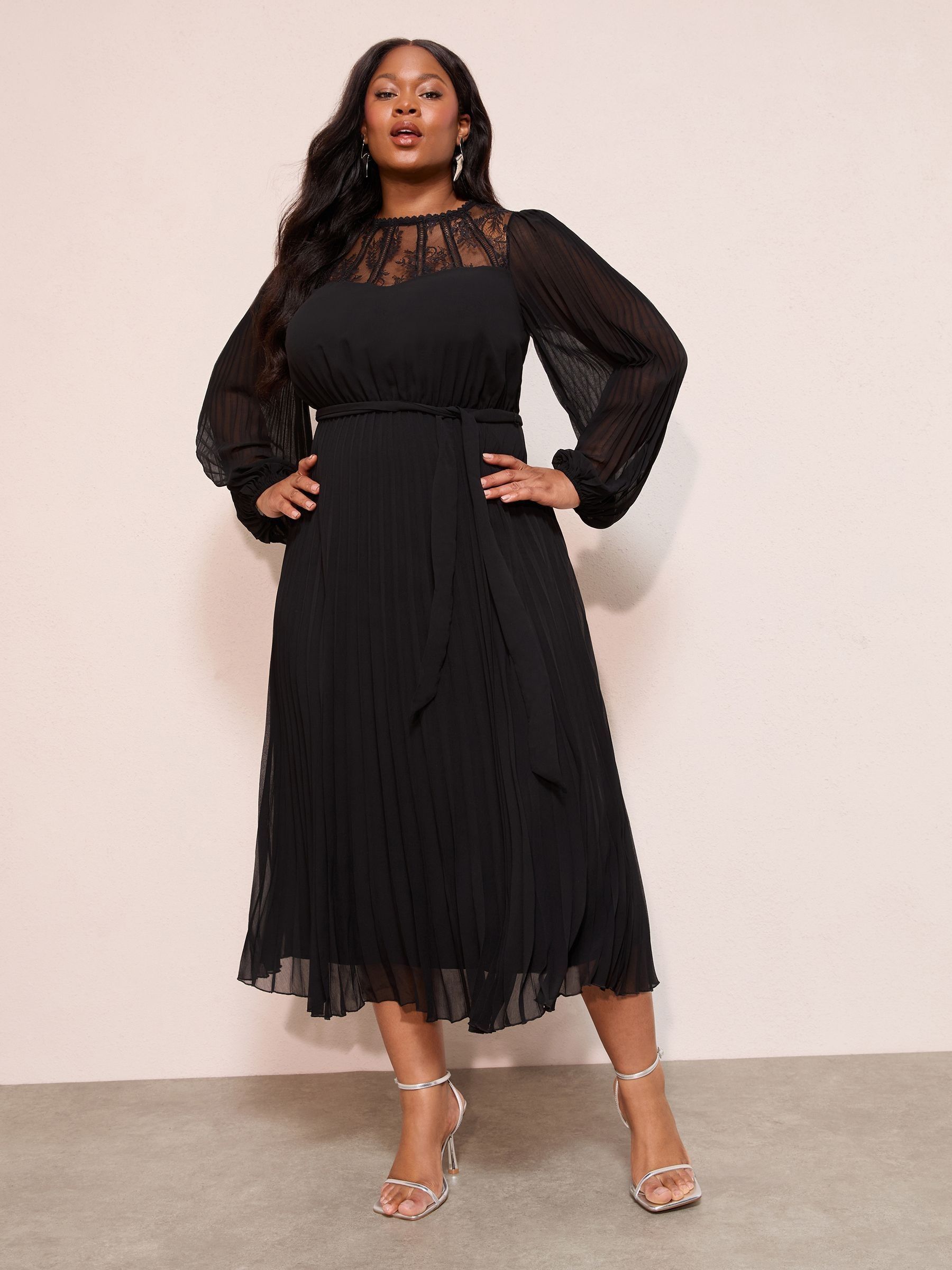 Buy Friends Like These Black Curve Lace Yoke Long Sleeve Pleated