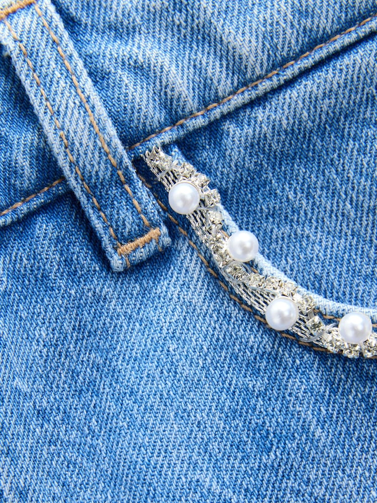 Light Blue Embellished Pocket Barrel Jeans - Image 9 of 9