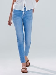 Mid Blue Denim Skinny Silver Button Front Jeans - Image 2 of 5
