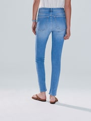 Mid Blue Denim Skinny Silver Button Front Jeans - Image 4 of 5