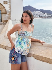 Bordado Floral blue mid - Shorts Denim para meninos - Imagem 1 de 7