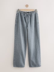 Grey Denim Wide Leg Pull On Drawcord Jeans - Image 1 of 3