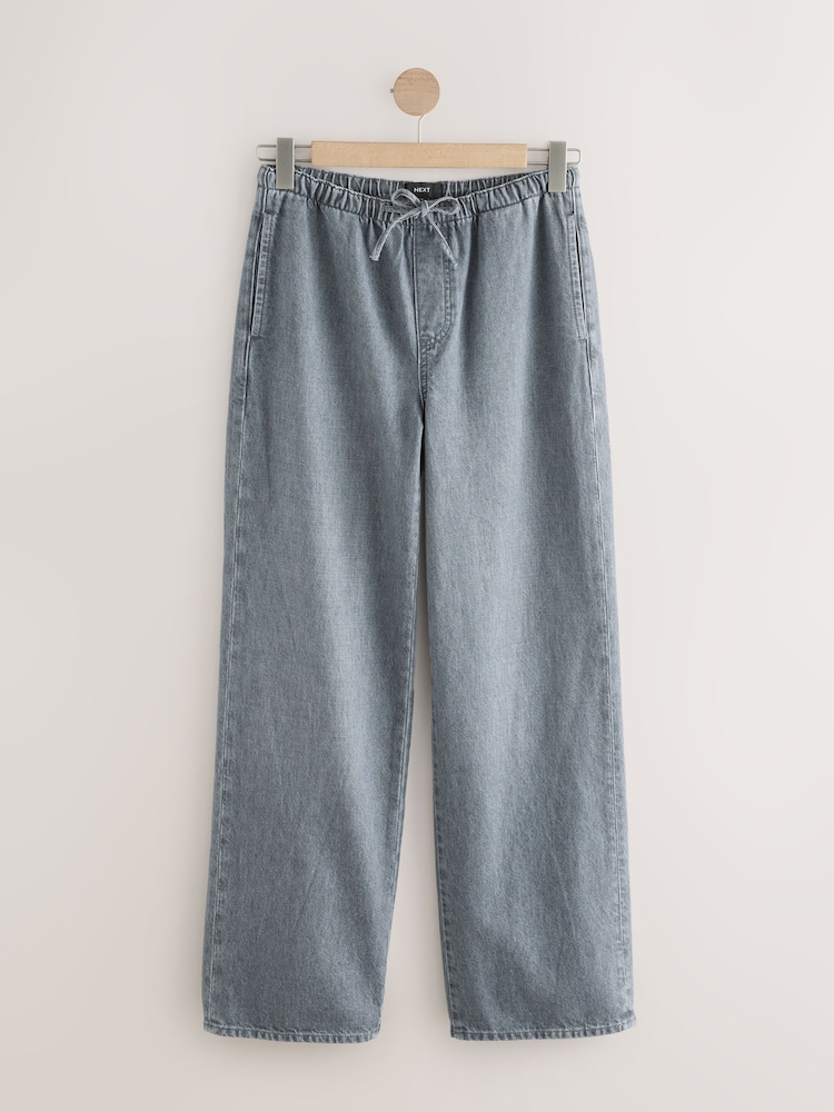 Grey Denim Wide Leg Pull On Drawcord Jeans - Image 1 of 3