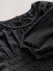 Black Shirred Denim Long Sleeve Blouse - Image 8 of 9