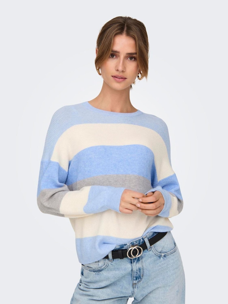 ONLY Blue Long Sleeve Stripe Knit Jumper - Image 1 of 6