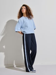 ONLY Blue Side Stripe Wide Leg Soft Joggers - Image 1 of 4