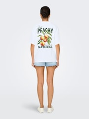 ONLY White Peach Print 100% Cotton T-Shirt - Image 2 of 4