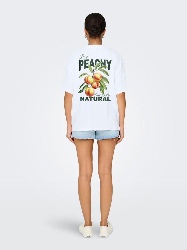 ONLY White Peach Print 100% Cotton T-Shirt - Image 2 of 4