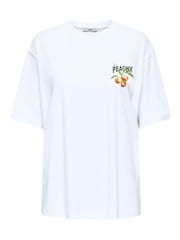 ONLY White Peach Print 100% Cotton T-Shirt - Image 3 of 4