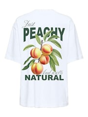 ONLY White Peach Print 100% Cotton T-Shirt - Image 4 of 4