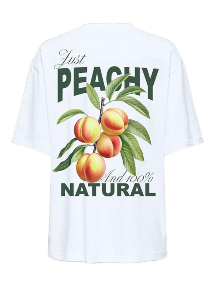 ONLY White Peach Print 100% Cotton T-Shirt - Image 4 of 4