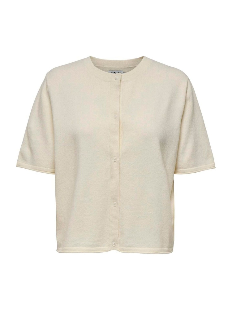 ONLY Cream Round Neck Short Sleeve Cardigan - Image 1 of 2 ONLY Cream Round Neck Short Sleeve Cardigan - Image 1 of 2